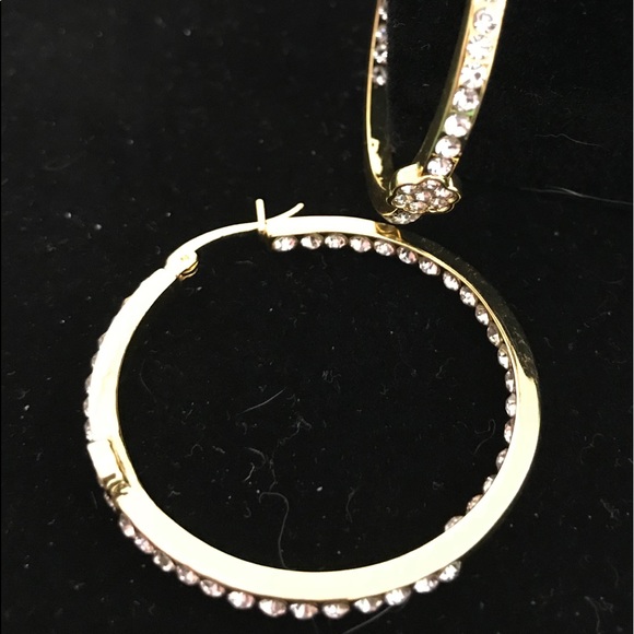 Swarovski Elements: Gold & Crystals Hoop Earrings - Picture 2 of 8